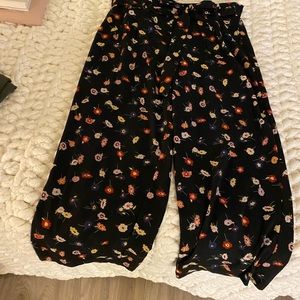 Floral flare black work pants
